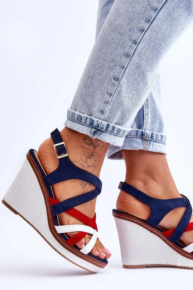 Sandały Na Koturnie>Boto Sandały Na Koturnie Z Paseczkami Granatowe Ellen