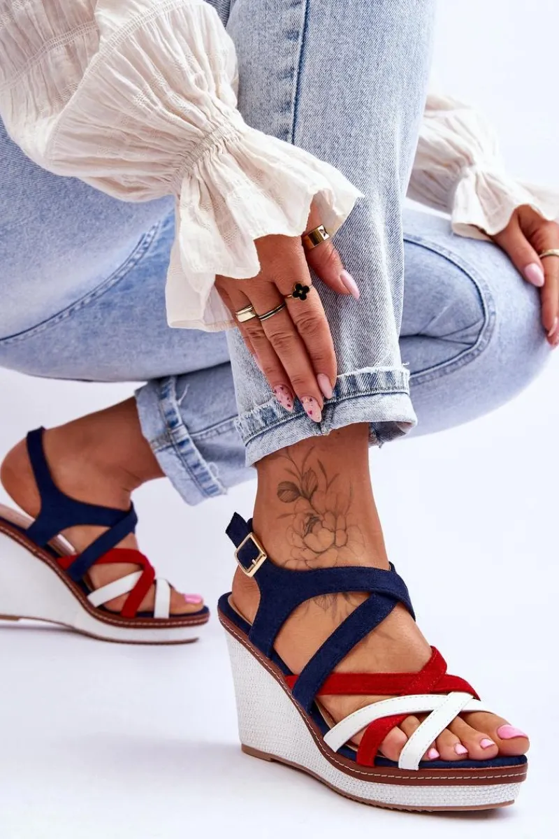 Sandały Na Koturnie>Boto Sandały Na Koturnie Z Paseczkami Granatowe Ellen