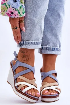 Online Boto Sandały Na Koturnie Z Paseczkami Niebieskie Ellen