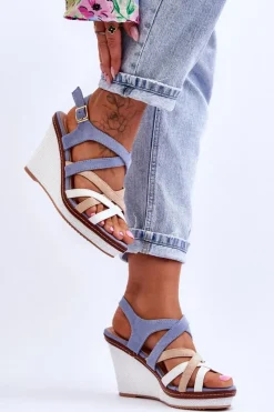 Online Boto Sandały Na Koturnie Z Paseczkami Niebieskie Ellen