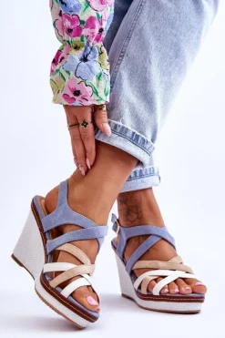 Online Boto Sandały Na Koturnie Z Paseczkami Niebieskie Ellen