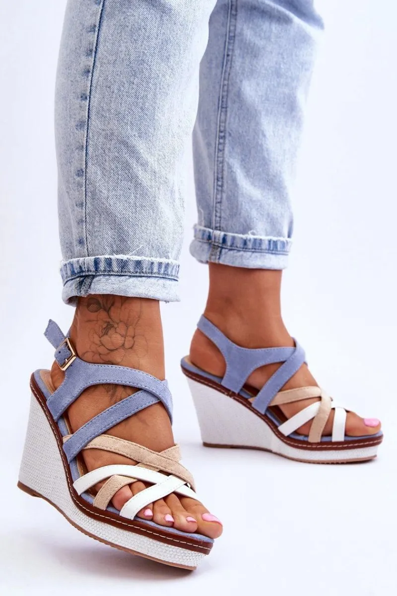 Online Boto Sandały Na Koturnie Z Paseczkami Niebieskie Ellen