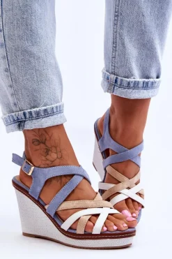 Online Boto Sandały Na Koturnie Z Paseczkami Niebieskie Ellen