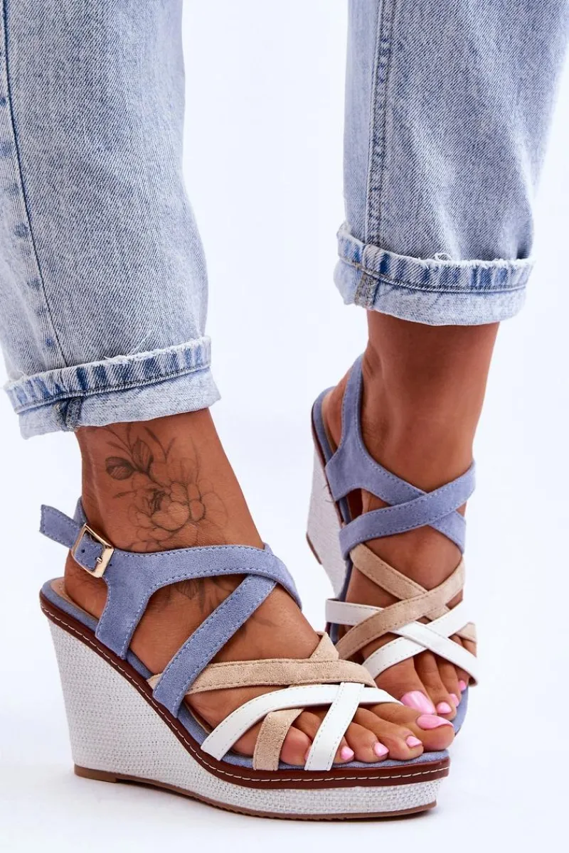 Online Boto Sandały Na Koturnie Z Paseczkami Niebieskie Ellen