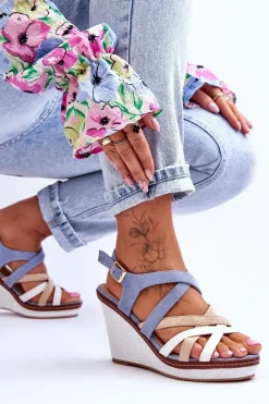 Online Boto Sandały Na Koturnie Z Paseczkami Niebieskie Ellen