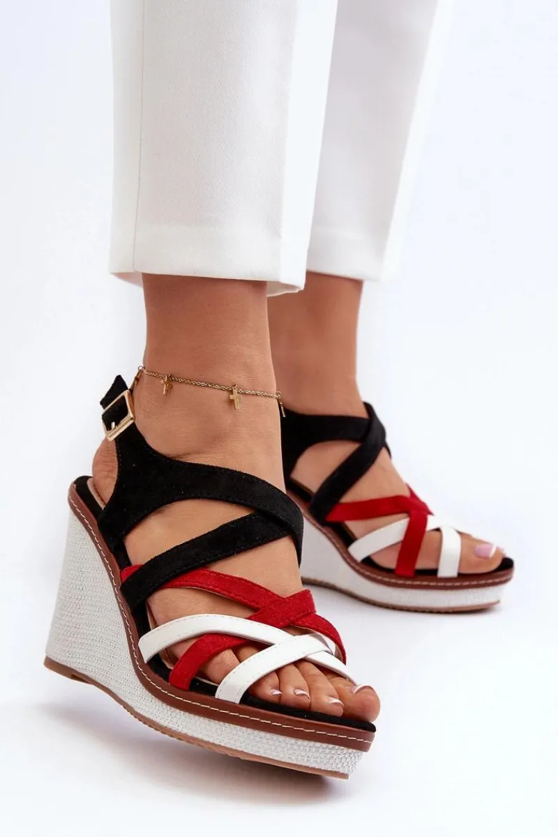 Sandały Na Koturnie Z Paseczkami Czarne Ellen Damskie Sandały Na Koturnie