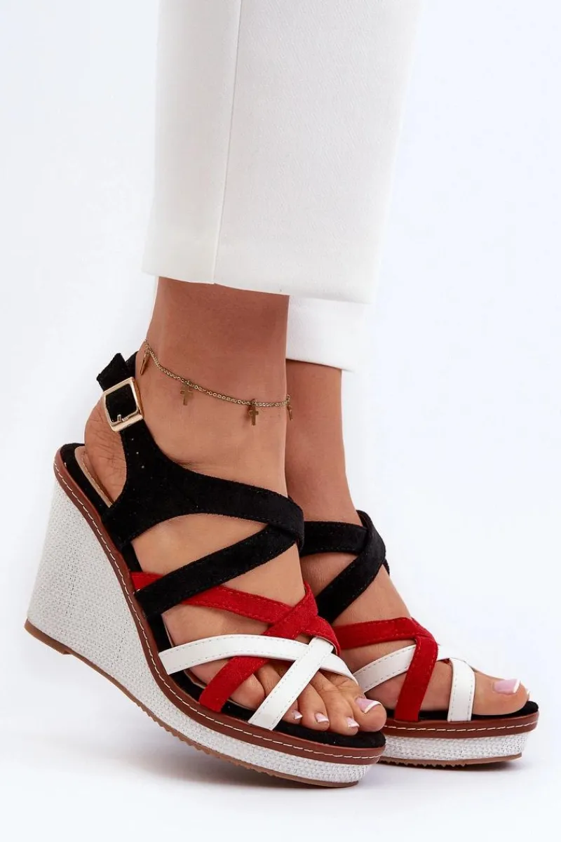 Sandały Na Koturnie Z Paseczkami Czarne Ellen Damskie Sandały Na Koturnie