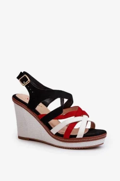 Sandały Na Koturnie Z Paseczkami Czarne Ellen Damskie Sandały Na Koturnie