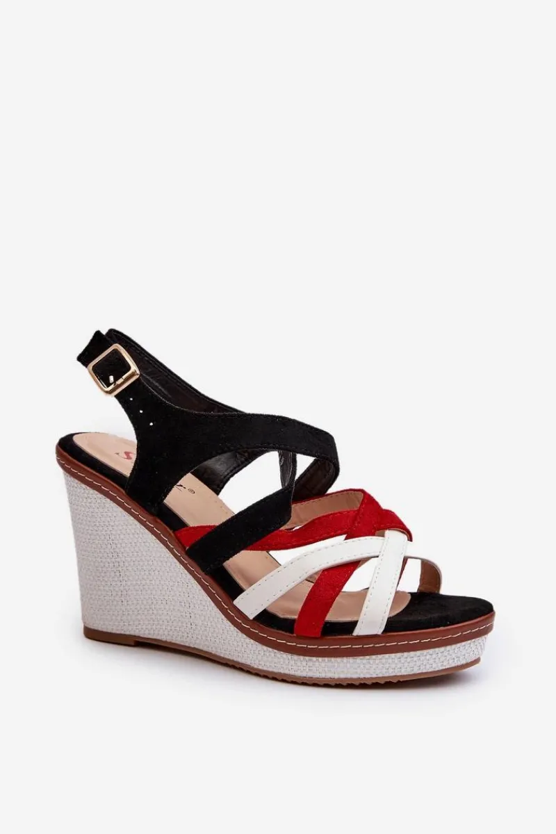 Sandały Na Koturnie Z Paseczkami Czarne Ellen Damskie Sandały Na Koturnie