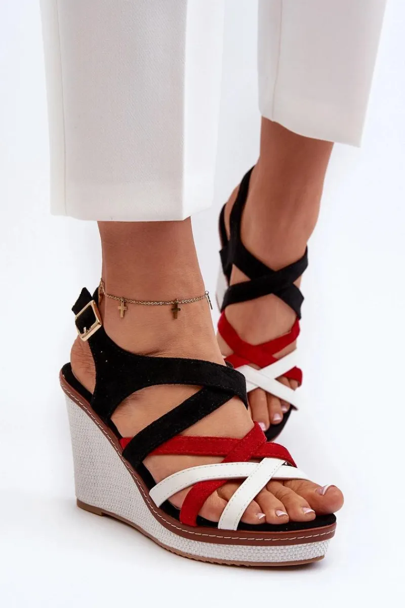 Sandały Na Koturnie Z Paseczkami Czarne Ellen Damskie Sandały Na Koturnie