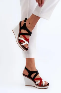 Sandały Na Koturnie Z Paseczkami Czarne Ellen Damskie Sandały Na Koturnie