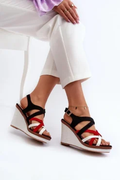 Sandały Na Koturnie Z Paseczkami Czarne Ellen Damskie Sandały Na Koturnie