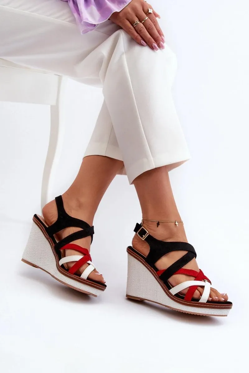 Sandały Na Koturnie Z Paseczkami Czarne Ellen Damskie Sandały Na Koturnie