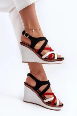 Sandały Na Koturnie Z Paseczkami Czarne Ellen Damskie Sandały Na Koturnie