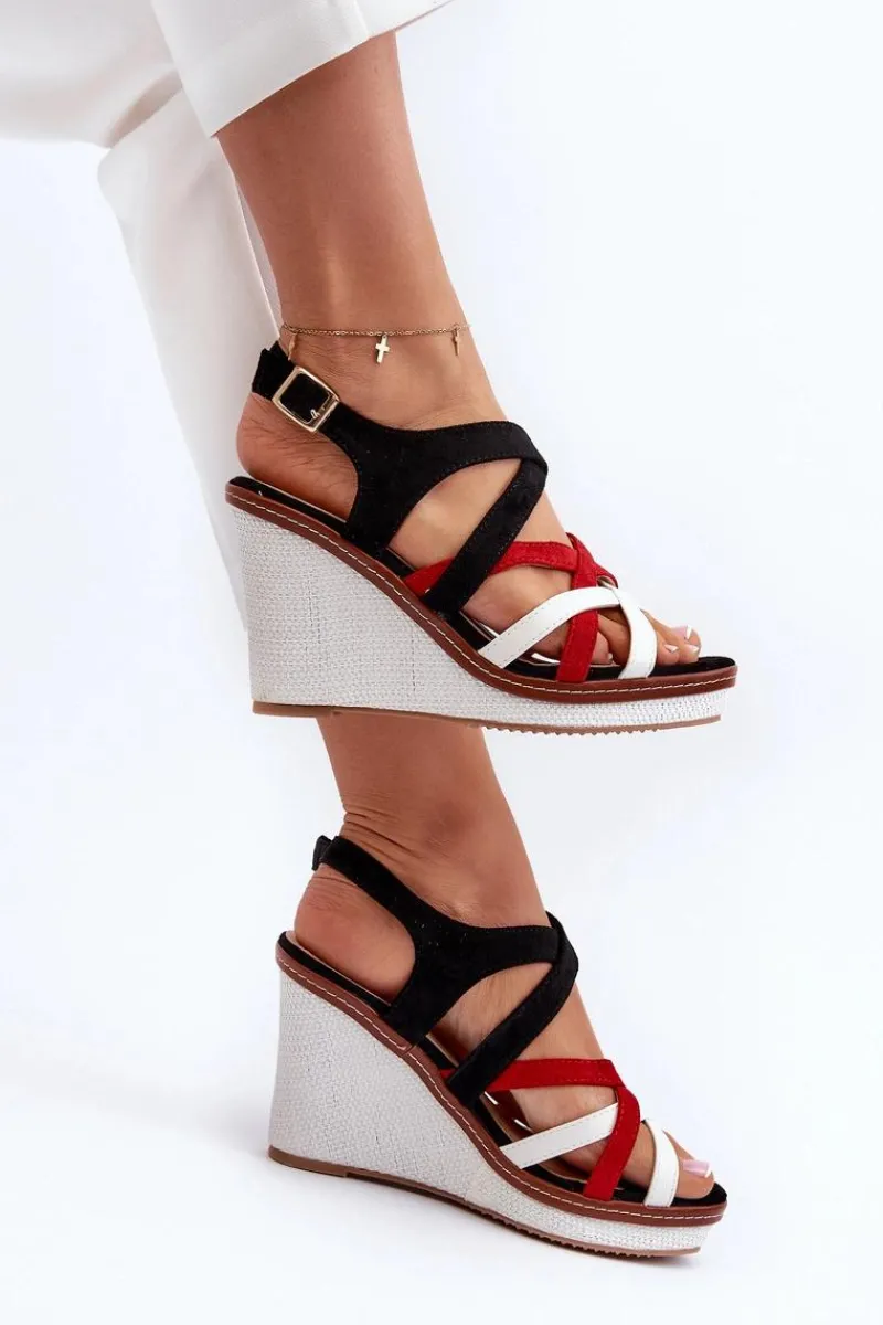 Sandały Na Koturnie Z Paseczkami Czarne Ellen Damskie Sandały Na Koturnie