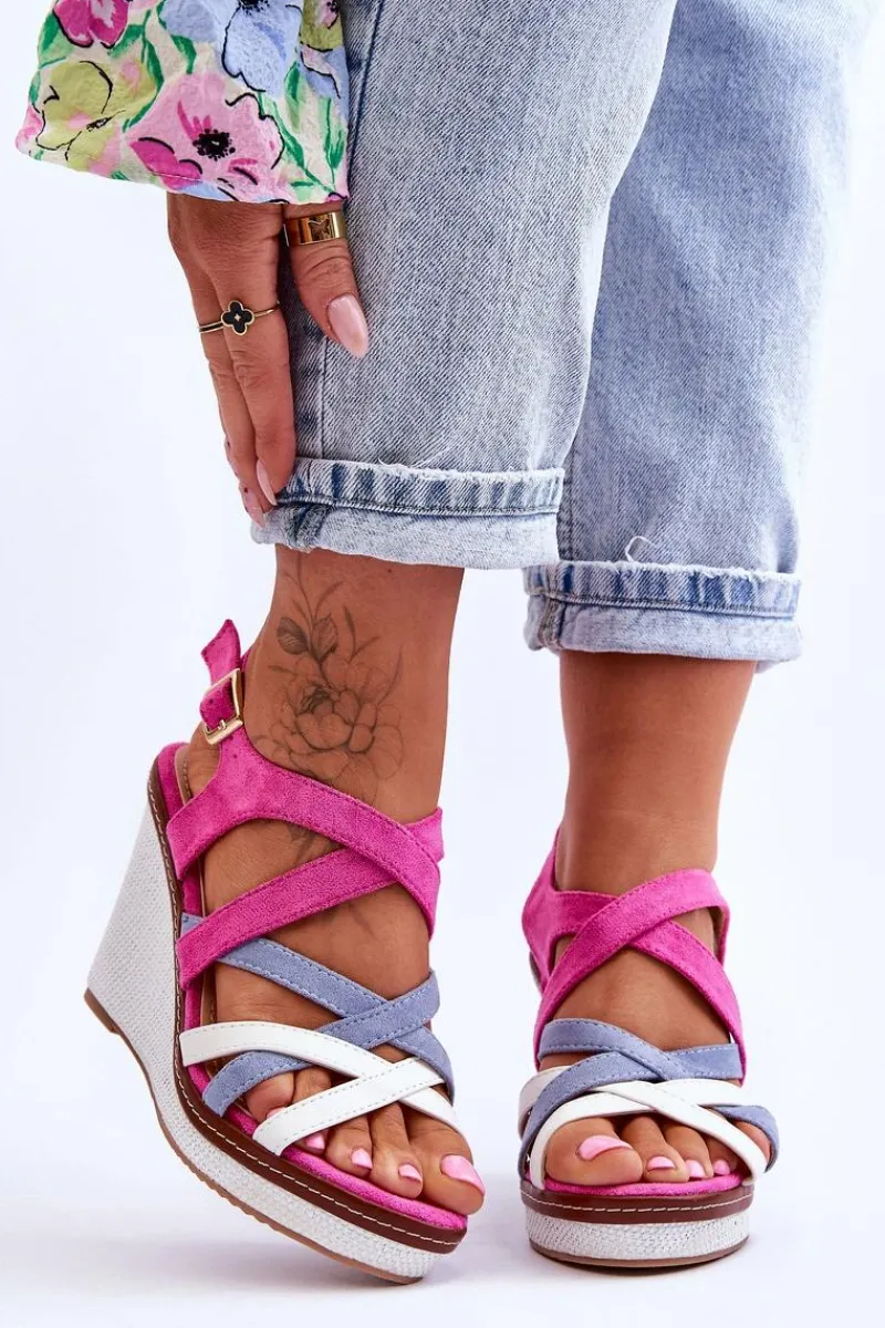 Sale Sandały Na Koturnie Z Paseczkami Fuksja Ellen Damskie Sandały Na Koturnie