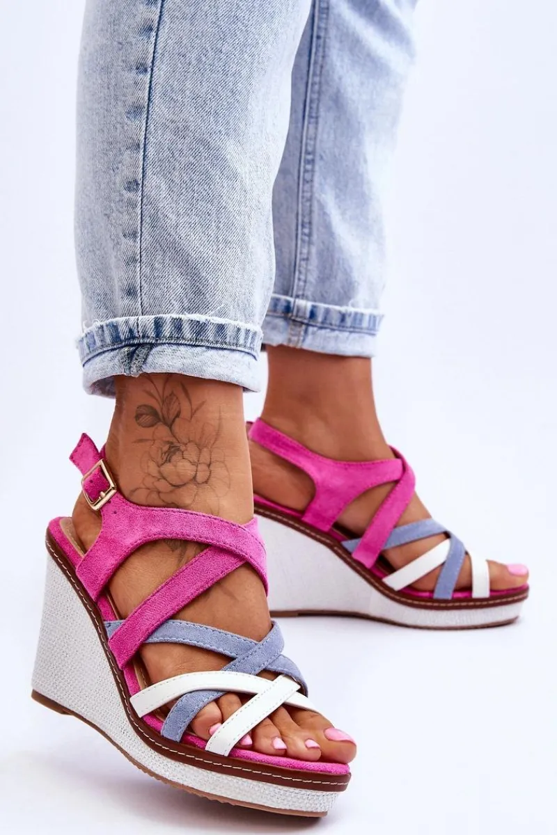 Sale Sandały Na Koturnie Z Paseczkami Fuksja Ellen Damskie Sandały Na Koturnie