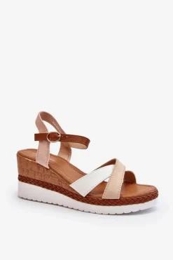 Hot Sandały Na Koturnie Z Paskami Beżowe Kioda Damskie Sandały Na Koturnie