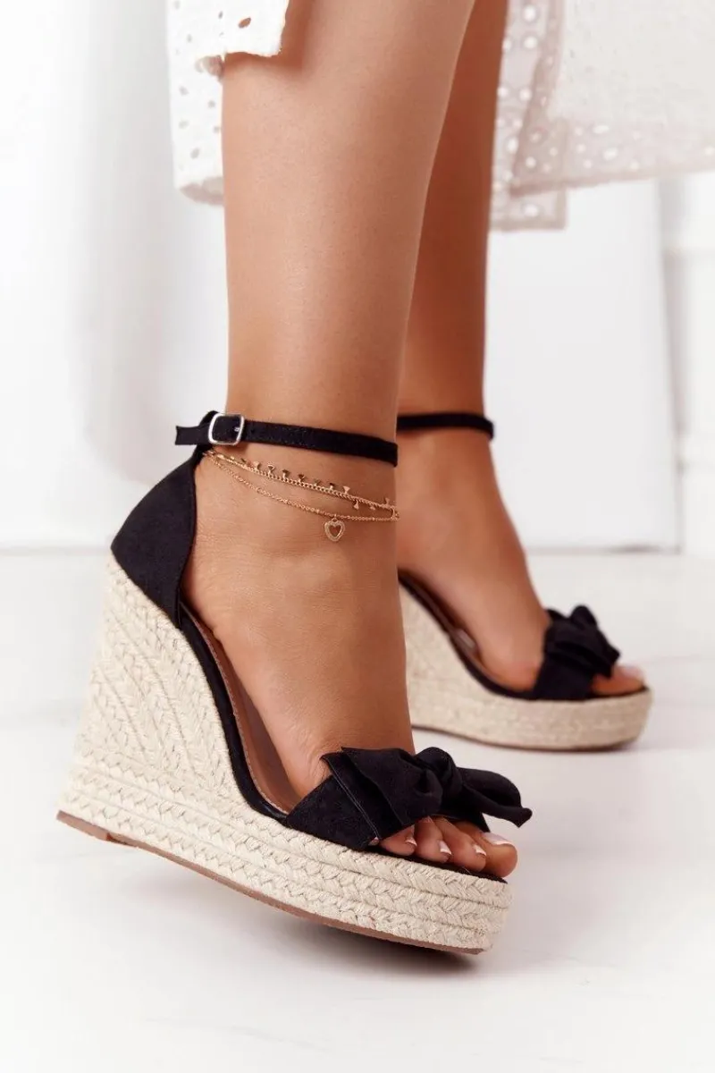 Online Boto Sandały Na Koturnie Z Plecionką Czarne Go For It