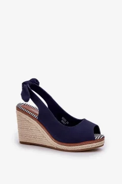 Sale Boto Sandały Na Koturnie Z Plecionką Granatowe Nanalis Niebieski