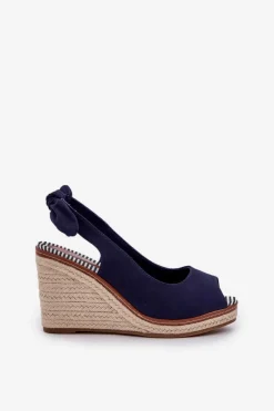 Sale Boto Sandały Na Koturnie Z Plecionką Granatowe Nanalis Niebieski