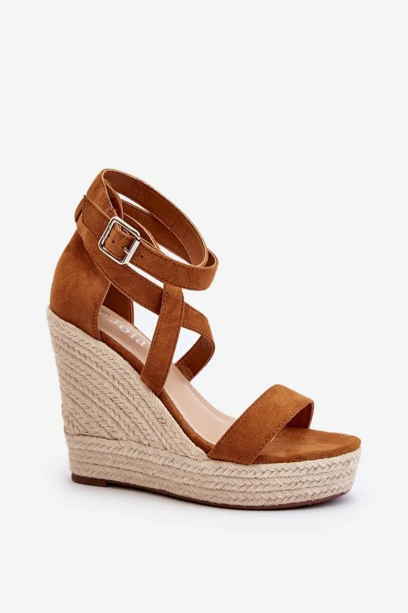 Discount Boto Sandały Na Koturnie Z Plecionką Camel Salthe