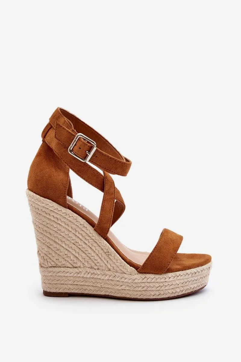 Discount Boto Sandały Na Koturnie Z Plecionką Camel Salthe