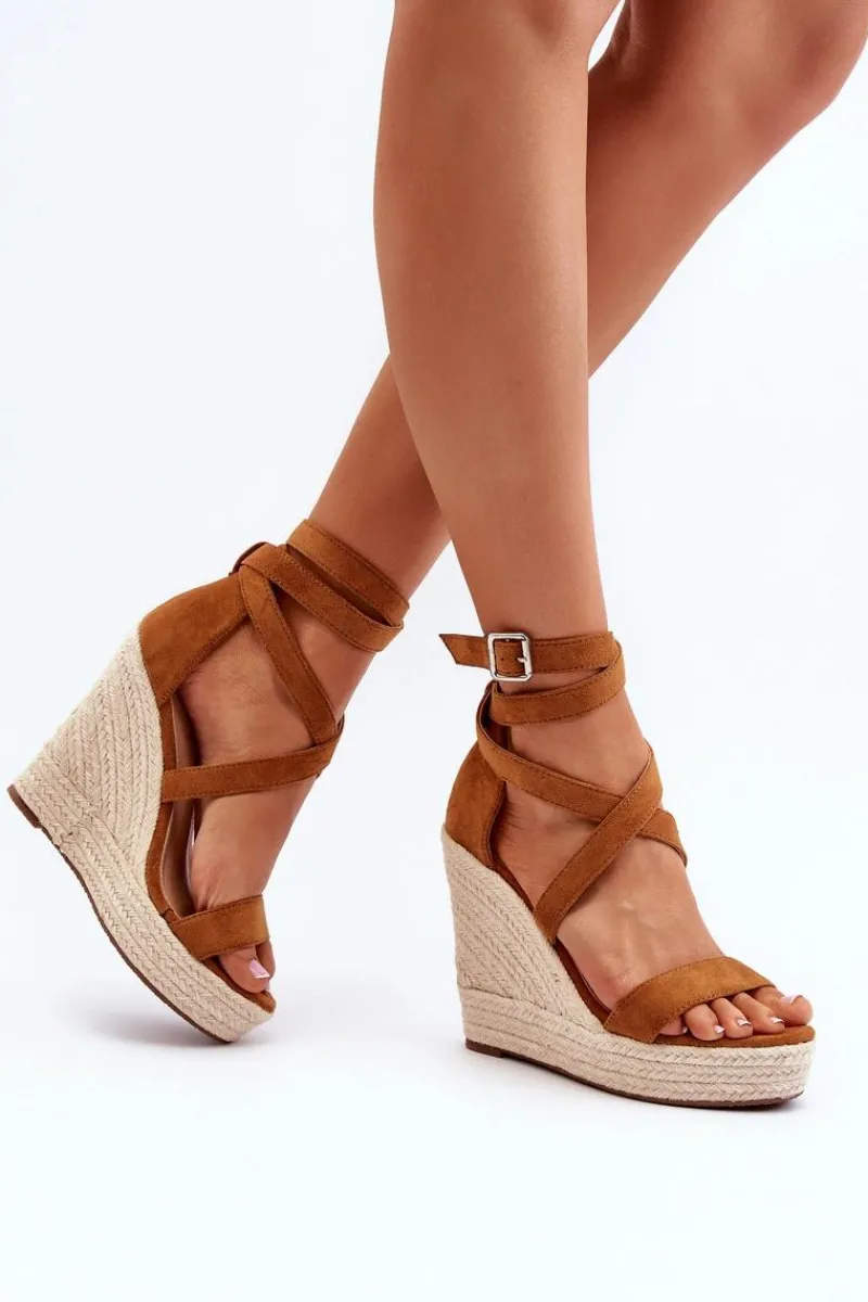 Discount Boto Sandały Na Koturnie Z Plecionką Camel Salthe