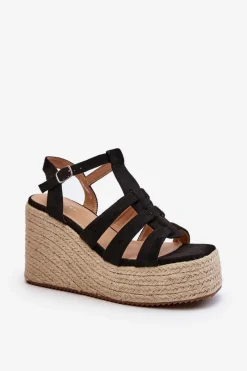 Sale Sandały Na Koturnie Z Plecionką Czarne Gnosis Damskie Sandały Na Koturnie