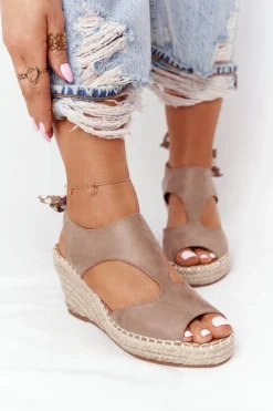 Outlet Evento Sandały Na Koturnie Z Plecionką Beżowe Mykonos
