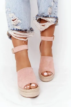 Boto Sandały Na Koturnie Z Plecionką Jasnoróżowe Makenna