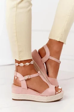 Sandały Na Koturnie>Boto Sandały Na Koturnie Z Plecionką Różowe Graciosa