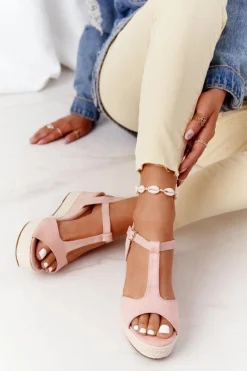 Sandały Na Koturnie>Boto Sandały Na Koturnie Z Plecionką Różowe Graciosa