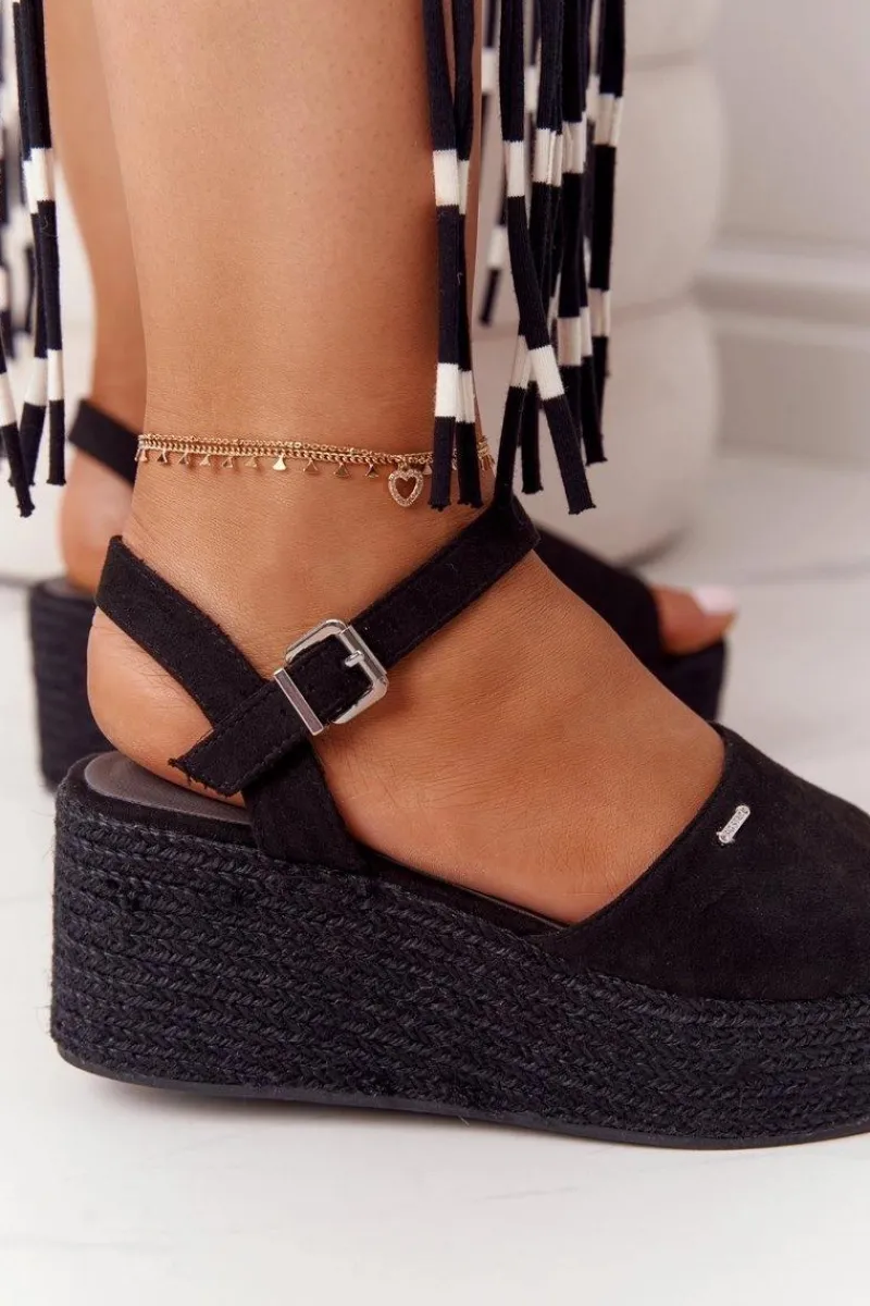 Sandały Big Star|Sandały Na Koturnie>Big Star Shoes Sandały Na Koturnie Z Plecionką Big Star FF274750 Czarne