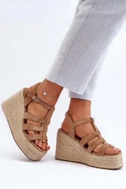 Sandały Na Koturnie>Boto Sandały Na Koturnie Z Plecionką Brązowe Gnosis