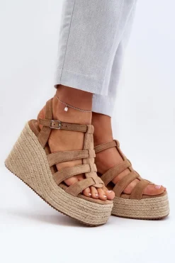 Sandały Na Koturnie>Boto Sandały Na Koturnie Z Plecionką Brązowe Gnosis
