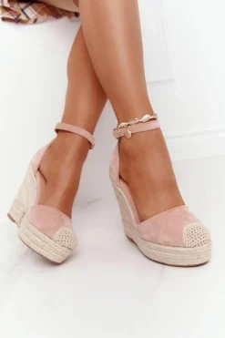 Sale Boto Sandały Na Koturnie Z Plecionką Jasnoróżowe Avocado