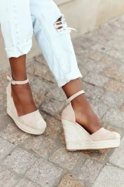 Online Sandały Na Koturnie Z Plecionką Beżowe Avocado Damskie Sandały Na Koturnie