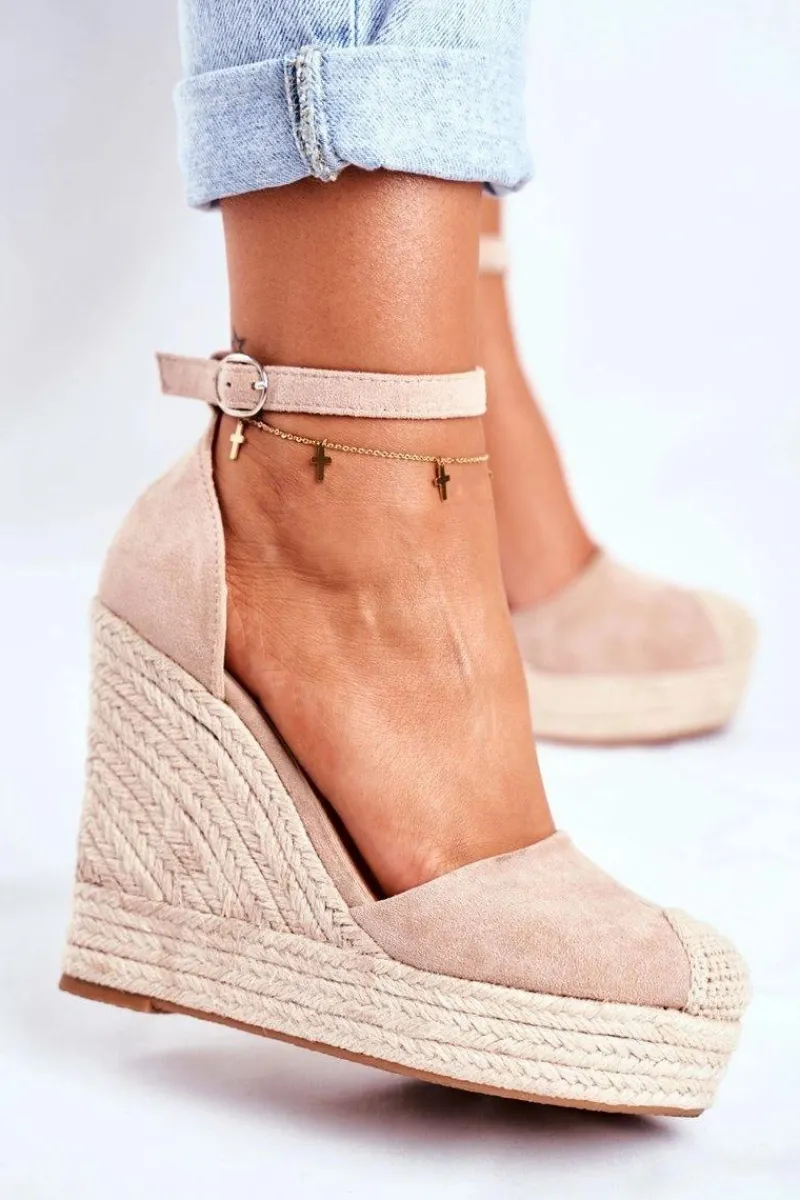 Online Sandały Na Koturnie Z Plecionką Beżowe Avocado Damskie Sandały Na Koturnie