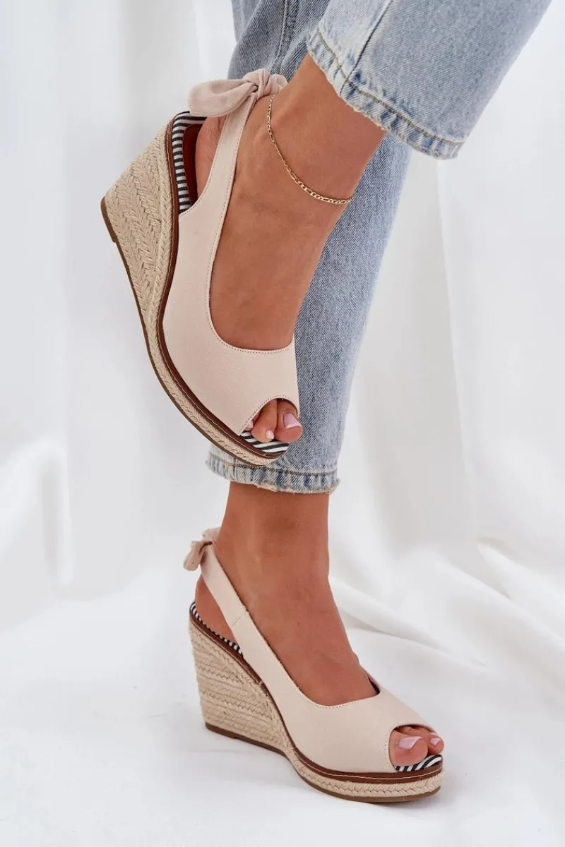 Online Boto Sandały Na Koturnie Z Plecionką Beżowe Nanalis