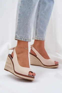Online Boto Sandały Na Koturnie Z Plecionką Beżowe Nanalis