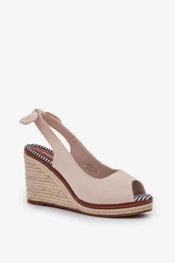 Online Boto Sandały Na Koturnie Z Plecionką Beżowe Nanalis