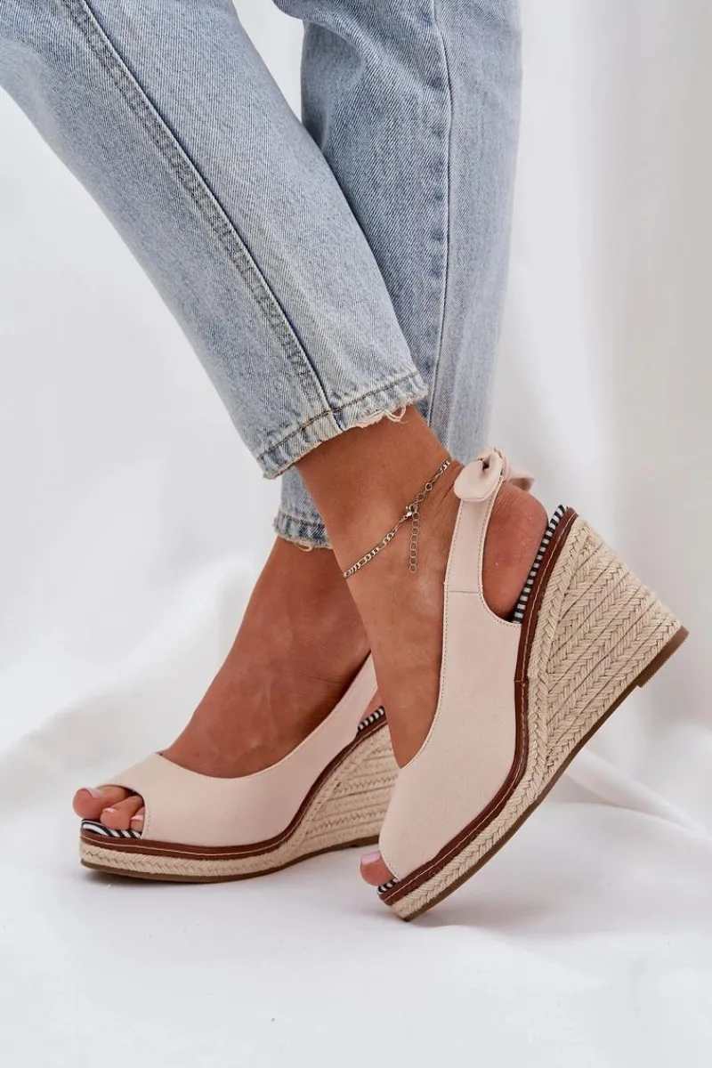 Online Boto Sandały Na Koturnie Z Plecionką Beżowe Nanalis