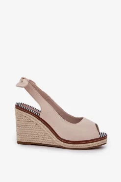 Online Boto Sandały Na Koturnie Z Plecionką Beżowe Nanalis
