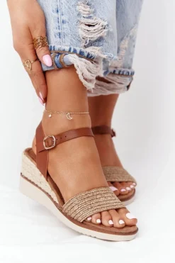 Best Sandały Na Koturnie Z Plecionką Beżowe Tenerife Damskie Sandały Na Koturnie