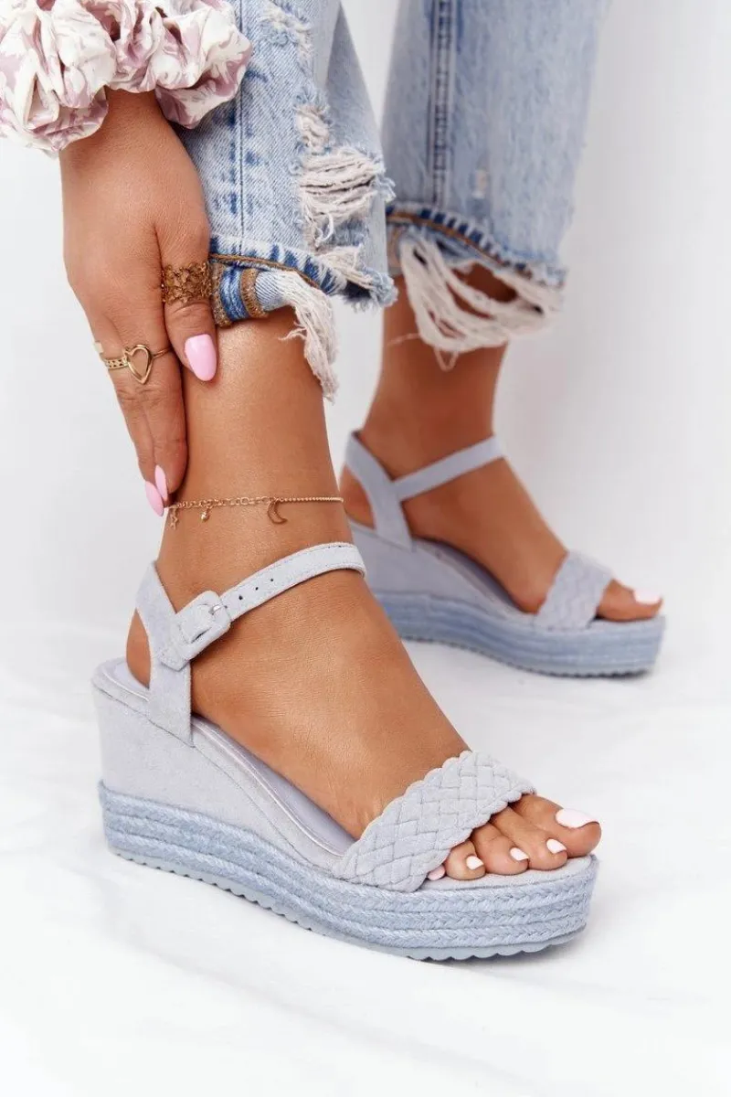 Outlet Boto Sandały Na Koturnie Z Plecionką Błękitne Baleary