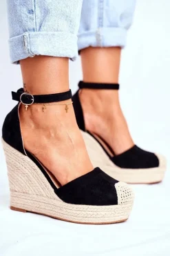 Sandały Na Koturnie>Boto Sandały Na Koturnie Z Plecionką Czarne Avocado