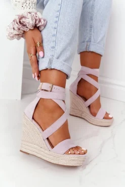 Best Sandały Na Koturnie Z Plecionką Fioletowe Lanzarote Damskie Sandały Na Koturnie