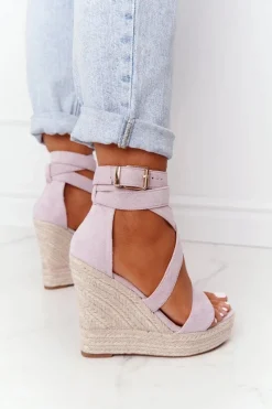 Best Sandały Na Koturnie Z Plecionką Fioletowe Lanzarote Damskie Sandały Na Koturnie