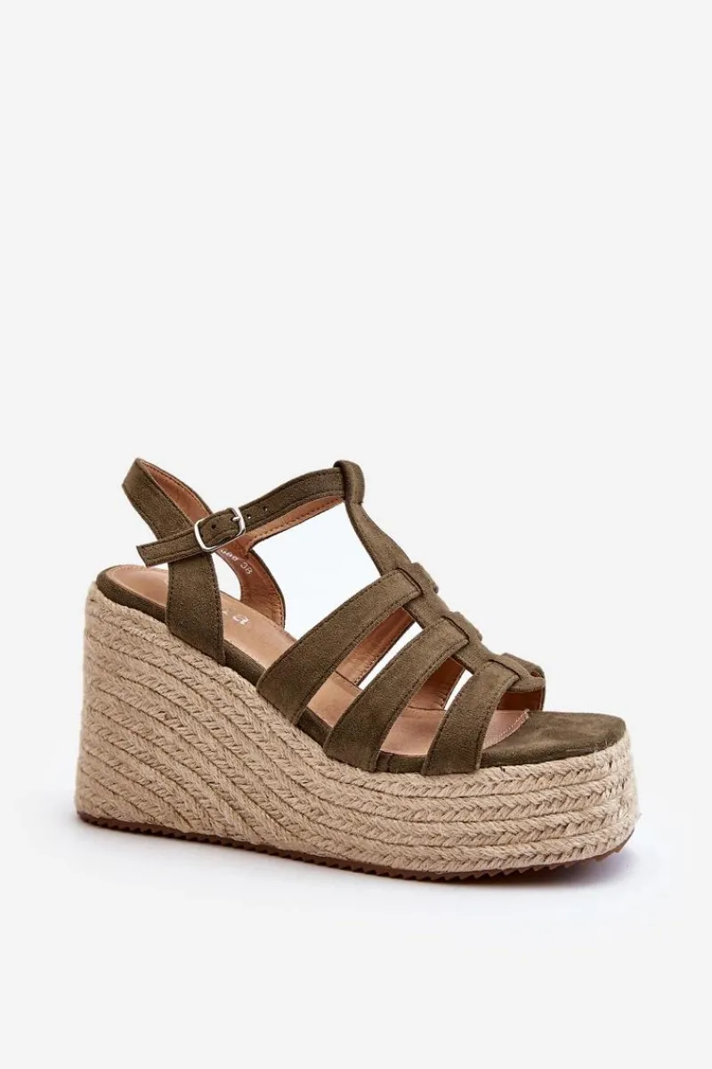 Online Boto Sandały Na Koturnie Z Plecionką Zielone Gnosis